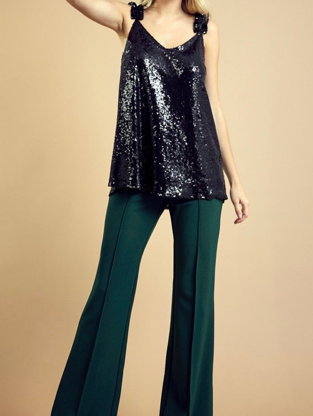 Sequin V-Neck Camisole in Black - Women